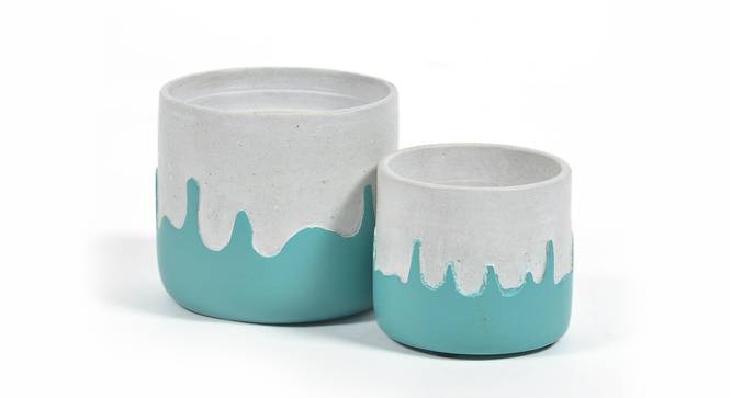 Playful Teal Concrete Planters -Set of 2 (Blue) by Urban Ladder - Design 1 Side View - 754717