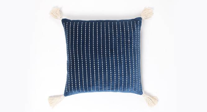 Tasseled and Embroidered Blue-White Cushion cover (Blue) by Urban Ladder - Front View Design 1 - 756528
