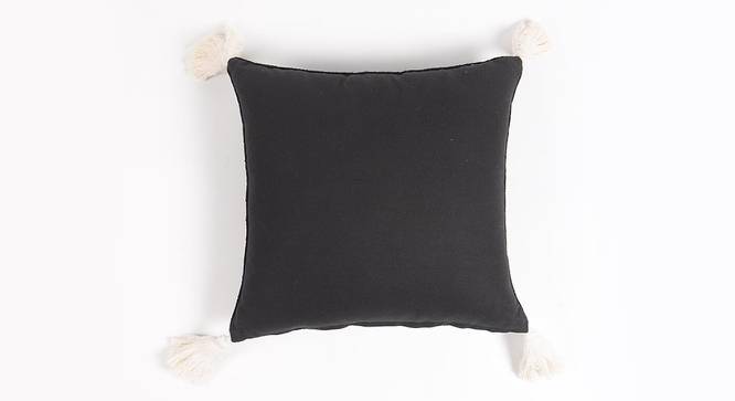 Black Ribbed and Tasseled Cushion Cover (Grey) by Urban Ladder - Front View Design 1 - 756540