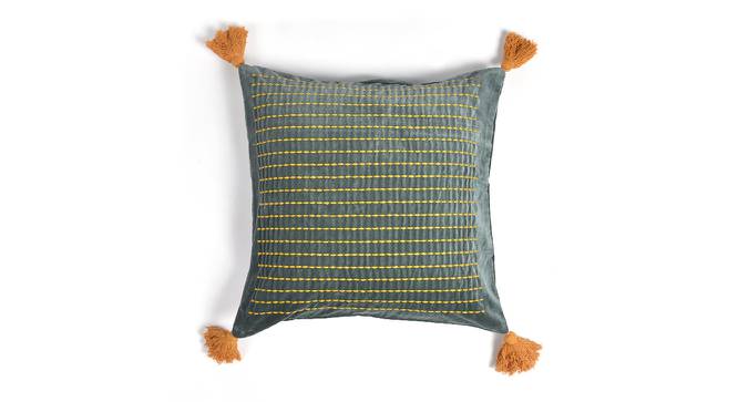 Tasseled and Embroidered Grey-Green Cushion cover (Grey) by Urban Ladder - Front View Design 1 - 756547