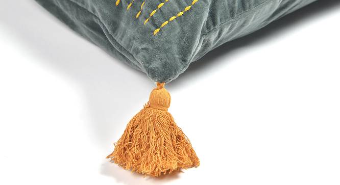 Tasseled and Embroidered Grey-Green Cushion cover (Grey) by Urban Ladder - Design 1 Side View - 756570