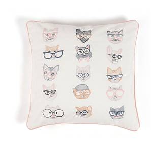 Cushion Cover Design Cats Embroidered Cotton Cushion Cover (Multicoloured)