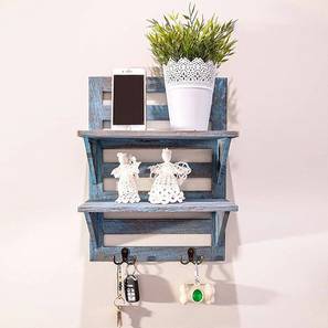 Blue Solid Wood Wall Shelf