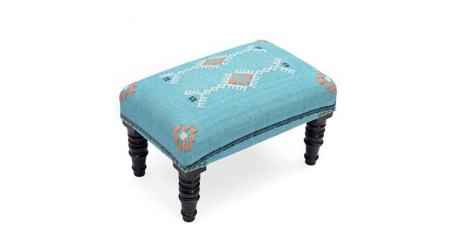 Bramley Mango Wood Foot Stool In Cotton Blue Colour (Blue) by Urban Ladder - Front View Design 1 - 760953