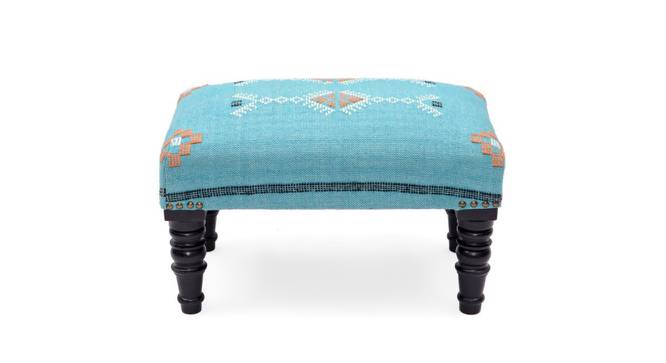 Bramley Mango Wood Foot Stool In Cotton Blue Colour (Blue) by Urban Ladder - Design 1 Side View - 760976
