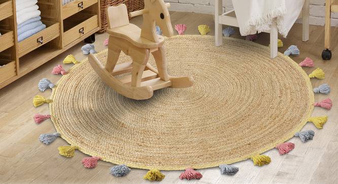 Jute rug pom (Beige, 120 x 120 cm (48" x 48") Carpet Size) by Urban Ladder - Design 1 Side View - 761030