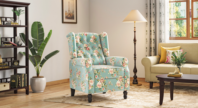 Ellis One Seater Pushback Recliner (One Seater, Dusty Teal Floral) by Urban Ladder - Front View Design 1 - 761610
