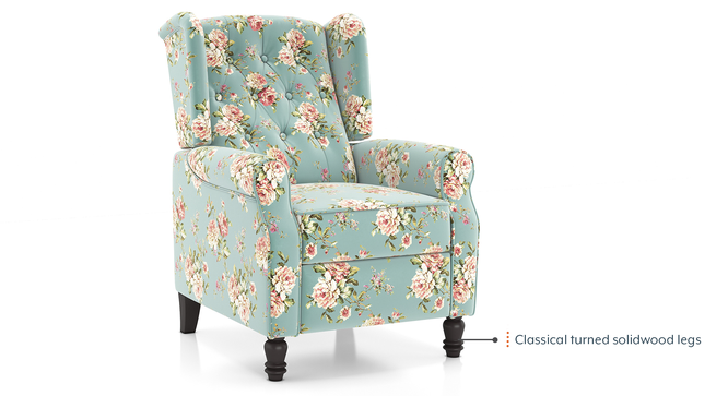 Ellis One Seater Pushback Recliner (One Seater, Dusty Teal Floral) by Urban Ladder - Design 1 Side View - 761612
