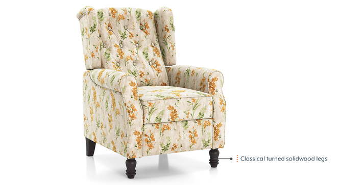 Ellis One Seater Pushback Recliner (One Seater, Mustard Florals) by Urban Ladder - Design 1 Side View - 761613