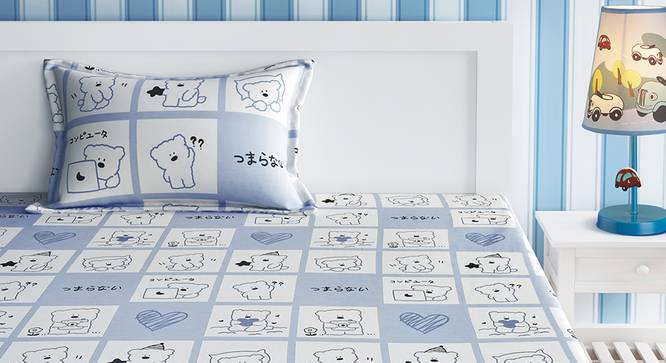 Kids Cute Teddy Print Grey And White Bedsheet Set  -grey (Grey) by Urban Ladder - Front View Design 1 - 762114