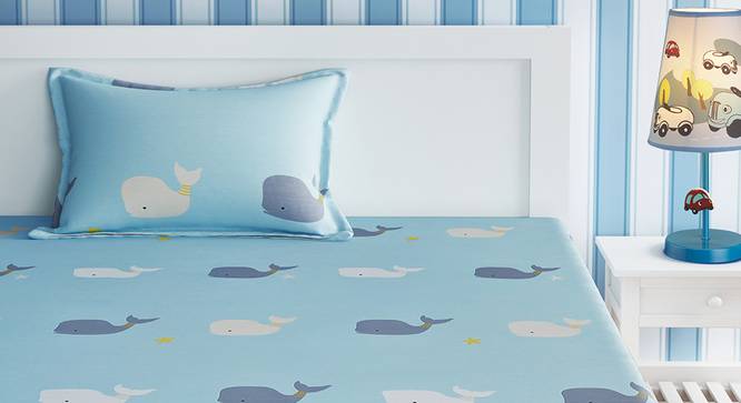 Kids Whale Print Turquoise And Grey Bedsheet Set-  blue (Blue) by Urban Ladder - Front View Design 1 - 762115
