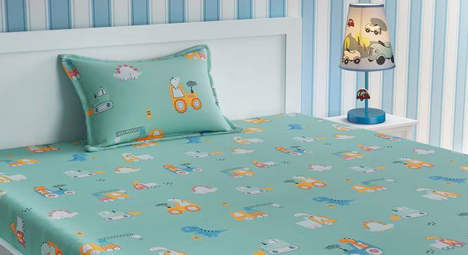 Kids Dino And Truck Print Green And Orange Bedsheet Set-  green (Green) by Urban Ladder - Design 1 Side View - 762119