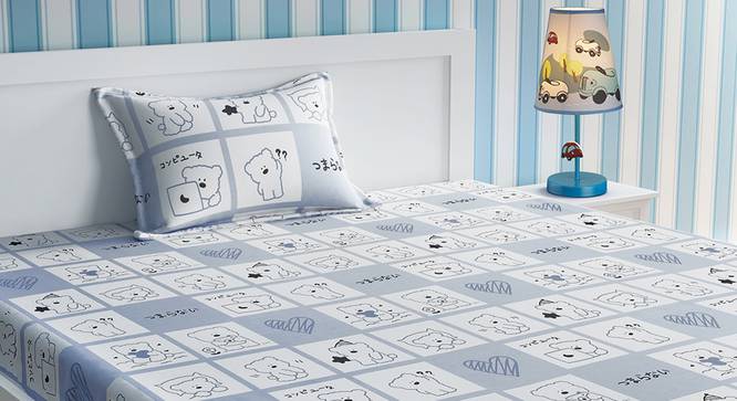 Kids Cute Teddy Print Grey And White Bedsheet Set  -grey (Grey) by Urban Ladder - Design 1 Side View - 762120