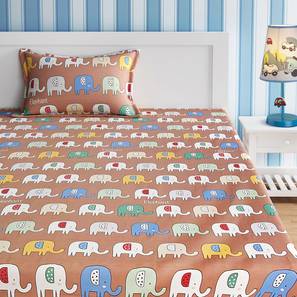 Kids Bedsheets Design Kids Abstract Elephant Print Brown And White Bedsheet Set-  brown (Brown)