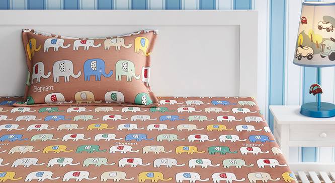 Kids Abstract Elephant Print Brown And White Bedsheet Set-  brown (Brown) by Urban Ladder - Front View Design 1 - 762144