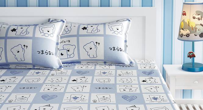 Kids Cute Teddy Print Grey And White Bedsheet Set-grey (Grey) by Urban Ladder - Front View Design 1 - 762170
