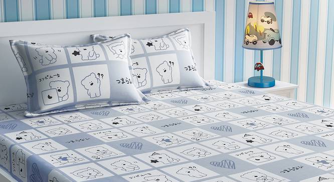 Kids Cute Teddy Print Grey And White Bedsheet Set-grey (Grey) by Urban Ladder - Design 1 Side View - 762201
