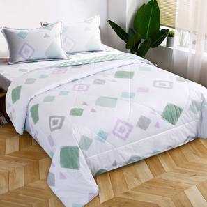 Urban Dream Design White Geometric 210 TC Cotton Double Size Bedsheet with 2 Pillow Covers