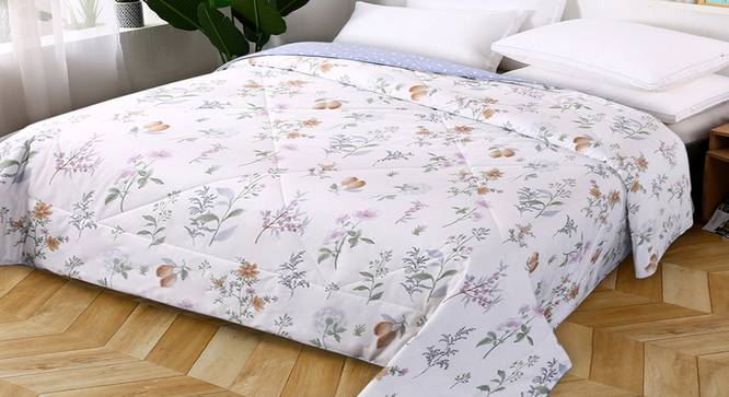 Fashion Floral Print White And Grey Comforter (White, Double Size) by Urban Ladder - Design 1 Side View - 762283