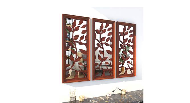 Brown Set of 3 MDF Made Leaves Design Decorative Wall Mirror (Brown) by Urban Ladder - Front View Design 1 - 764919