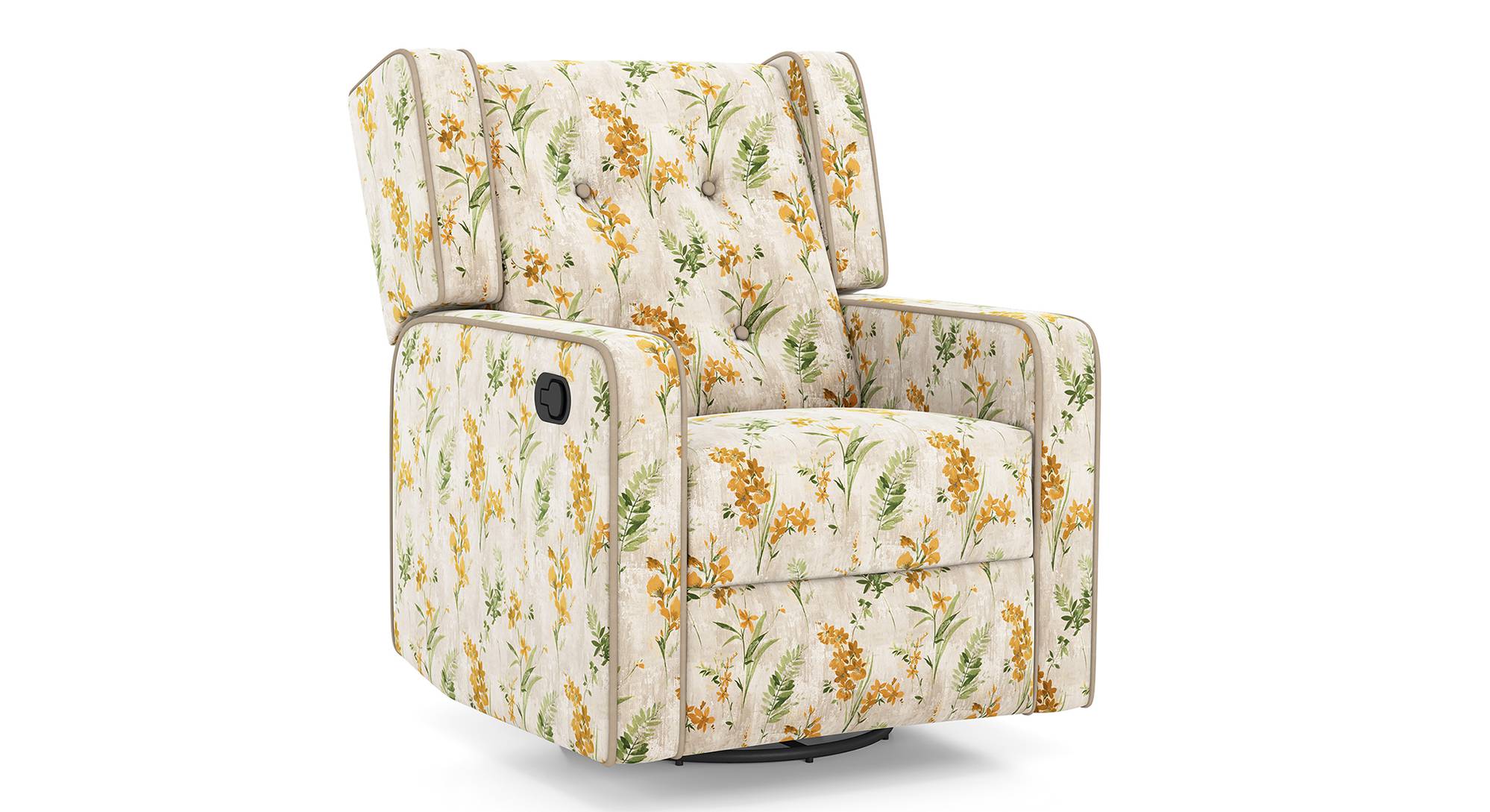 Irene One Seater Rocker Swivel Recliner in Mustard Floral Velvet Colour