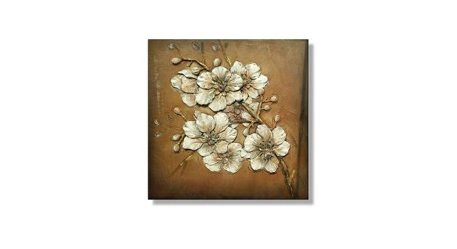White Floral Stretched Textured Wooden Painting For Wall Decoration 31x31 Inch (Brown) by Urban Ladder - Front View Design 1 - 766064