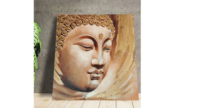 Peaceful Buddha Stretched On Wood Gold Oil Painting For Wall Decoration 31x31 Inches (Gold) by Urban Ladder - Design 1 Side View - 766071