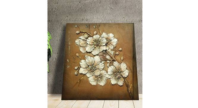 White Floral Stretched Textured Wooden Painting For Wall Decoration 31x31 Inch (Brown) by Urban Ladder - Design 1 Side View - 766072
