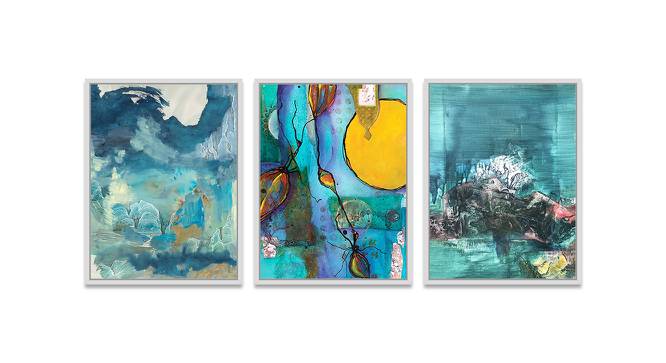 Canvas Painting Set of 3 Wall Arts Blue Nature Theme Canvas Art Wall Paintings (Multicolor) by Urban Ladder - Front View Design 1 - 766088