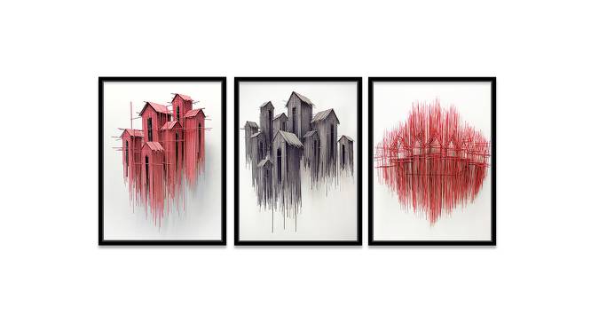 Canvas Paintings Set of 3 Red & Grey Color Abstract Theme Wall Art Paintings (Multicolor) by Urban Ladder - Front View Design 1 - 766090