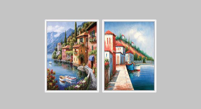 Canvas Painting Set of 2 Landscape Theme Wall Art Painting with Wooden Frame (Multicolor) by Urban Ladder - Front View Design 1 - 766142