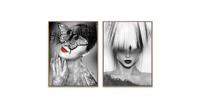 Canvas Painting Set of 2 Black & White Portrait Theme Wall Art Painting with Wooden Frame (Multicolor) by Urban Ladder - Front View Design 1 - 766148