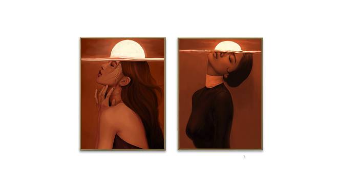 Canvas Painting Set of 2 Lady Portrait Wall Art Painting with Wooden Frame (Multicolor) by Urban Ladder - Front View Design 1 - 766183