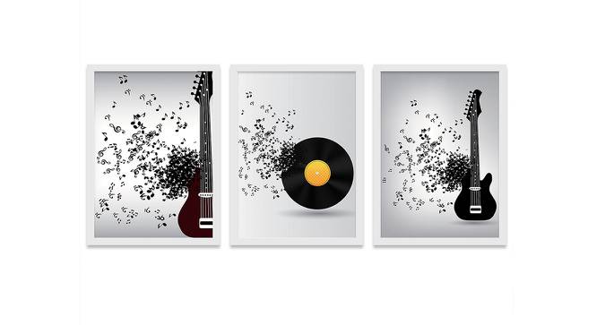 Set of 3 Wall Arts White & Black Musical Instruments Theme Canvas Art Wall Paintings (Multicolor) by Urban Ladder - Front View Design 1 - 766188