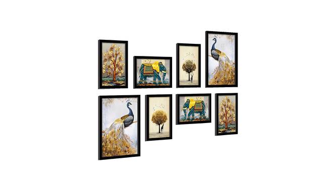 Royal Animals & Peacock Framed Art Prints Set of 8 Black Frame Art Prints/Posters (Multicolor) by Urban Ladder - Front View Design 1 - 766191