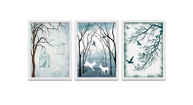 Set of 3 Wall Arts White & Light Blue Nature Theme Canvas Art Wall Paintings (Multicolor) by Urban Ladder - Front View Design 1 - 766236