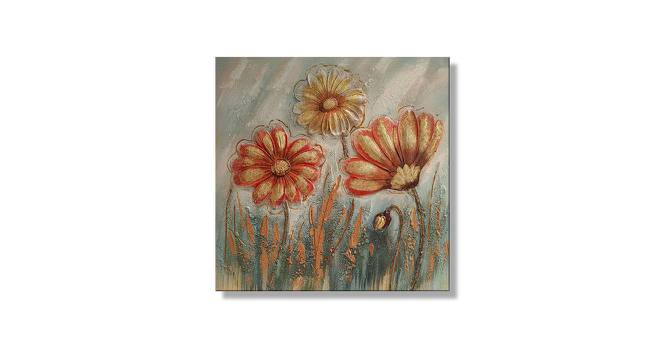 Orange Floral Stretched On Wood Embossed Wall Painting For Wall Decoration 31x31 Inches (Orange) by Urban Ladder - Front View Design 1 - 766378
