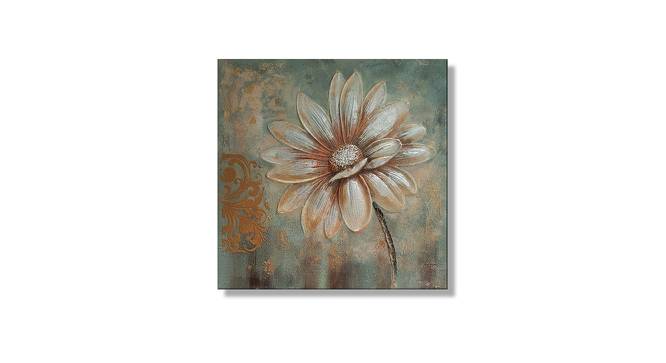 White Daisy Floral Stretched Oil Painting On Canvas For Wall Decoration 31x31 Inches (Silver) by Urban Ladder - Front View Design 1 - 766379