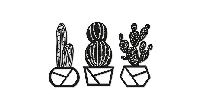 Cactus Plants MDF Wall Plaque Ready to Hang Home Decor, Wall Decor, Wall Art,Decorative MDF Plaque for Home & Wall Decoration (Size - 12 X 19.3 Inches) (Black) by Urban Ladder - Front View Design 1 - 766447