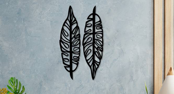 Set of Two Leaves MDF Wall Plaque Ready to Hang Home Decor, Wall Decor, Wall Art,Decorative MDF Plaque for Home & Wall Decoration (Size - 12 X 7.5 Inches) (Black) by Urban Ladder - Front View Design 1 - 766451