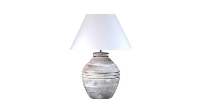 Myles Table Lamp (White Shade Colour, Cotton Shade Material, White Distress) by Urban Ladder - Front View Design 1 - 769340