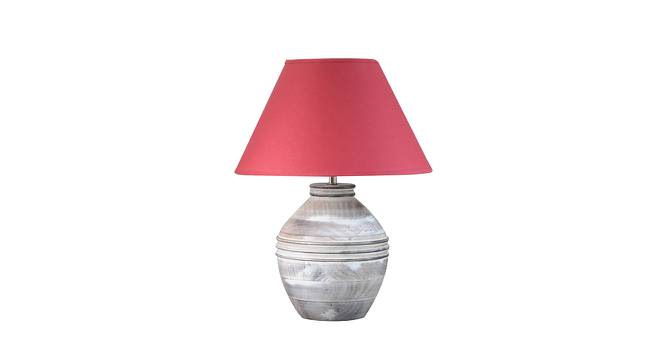 Harmony Table Lamp (Cotton Shade Material, White - Distressed Finish, Maroon Shade Colour) by Urban Ladder - Front View Design 1 - 769528