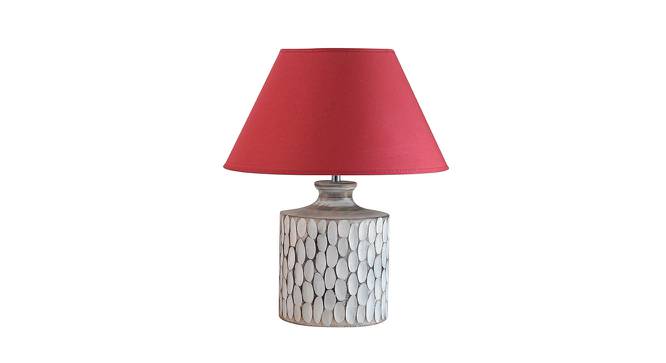 Garlen Table Lamp (Cotton Shade Material, White - Distressed Finish, Maroon Shade Colour) by Urban Ladder - Front View Design 1 - 769619