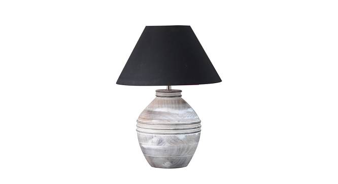 Harmony Table Lamp (Black Shade Colour, Cotton Shade Material, White - Distressed Finish) by Urban Ladder - Front View Design 1 - 769632
