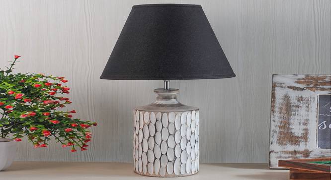 Garlen Table Lamp (Black Shade Colour, Cotton Shade Material, White - Distressed Finish) by Urban Ladder - Design 1 Side View - 769638