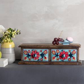 Kitchen Organizers Design Decorative Wooden Cabinet With 2 Ceramic Drawers  Blue And Red (Red)