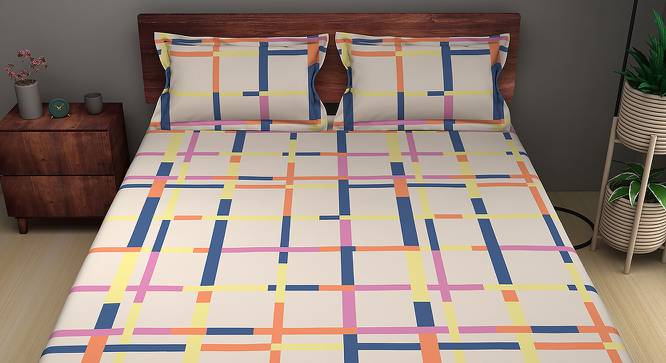 Tetris - 144TC King Size Cotton Bedsheet with 2 Pillow Covers (108x108 Crème) (King Size, Creme) by Urban Ladder - Design 1 Side View - 770020