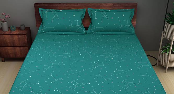 Zodiac - 180TC Double Size Cotton Bedsheet with 2 Pillow Covers (90x100 Dark Teal) (Teal, Double Size) by Urban Ladder - Design 1 Side View - 770050