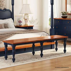 Noguchi Solid Wood Bench in Royal Blue Brown Finish-image-10