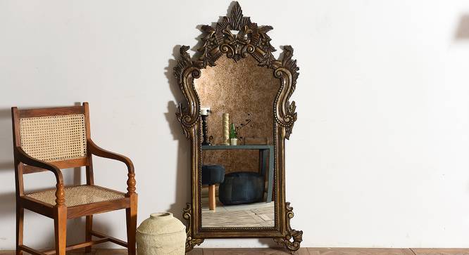 Voleta carved wooden antique mirror (Gold) by Urban Ladder - Front View Design 1 - 779645